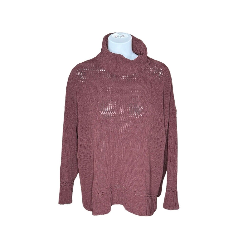 Aerie Oversized Turtle Neck Sweater Burgundy Side Slit Lounge Wear Womens Small